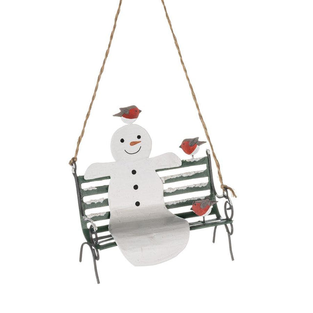 Shoeless Joe Snowman on Park Bench Hanging Decoration