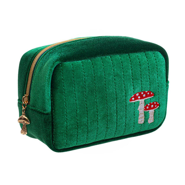 Sass and Belle Green Embroidered Mushroom Make Up Bag Side View