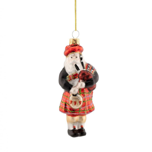 Bagpipe Santa Glass Bauble