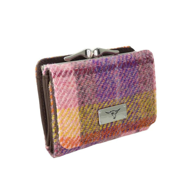 Harris Tweed Unst Purse in Peach and Purple Tartan