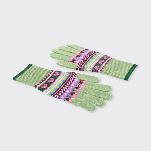 Green & Pink Heart Juniper Gloves