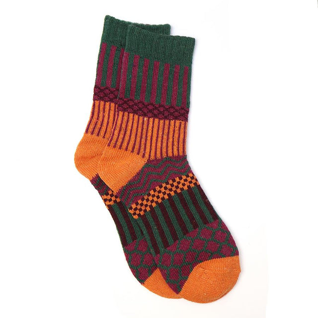 Green and Orange Nordic Patterned Wool Blend Socks