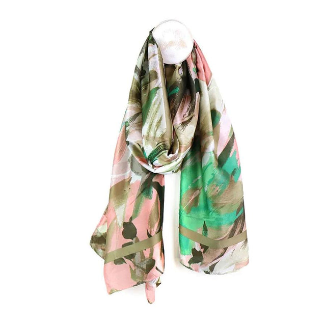 Pink and Green Brush Stroke Print Scarf