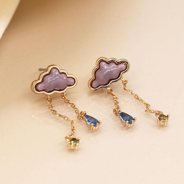 Grey and Lilac Clouds with Crystal Raindrops Earrings