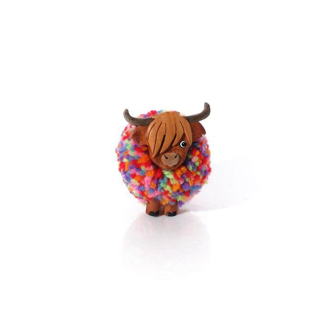 Pom Pom Highland Coo Rainbow Wooden Ornament