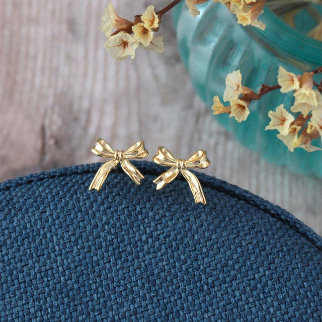 Gold Christmas Present Bow Earrings