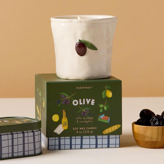 Olive Embossed Ceramic Candle in Gift Box