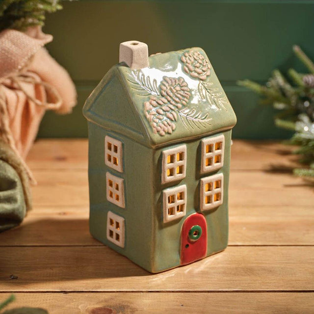 Evergreen Tall House Christmas Stoneware Candle Holder