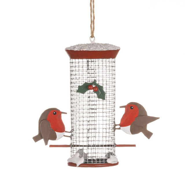 Shoeless Joe Robins on Bird Feeder Metal Hanging Decoration