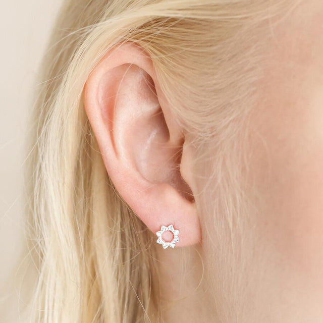 Sterling Silver Crystal Sunbeam Stud Earrings