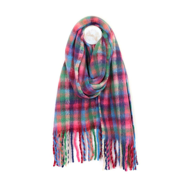 Blue, Green and Pink Cosy Check Scarf