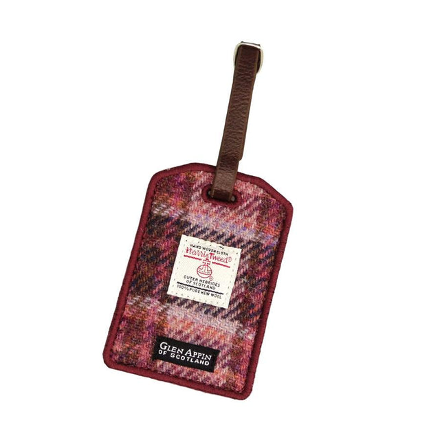 Harris Tweed Pink & Burgundy Check Luggage Tag