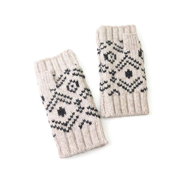 Cream and Black Scandi Geometric Knit Men's Wrist Warmers