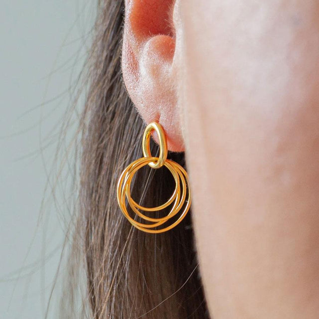Gold Hoop Cluster Drop Earrings