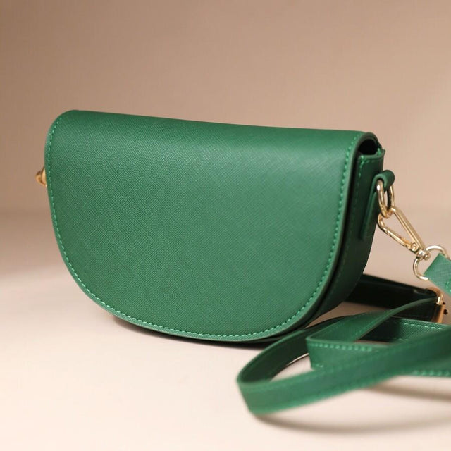 Green Vegan Leather Half Moon Crossbody Bag