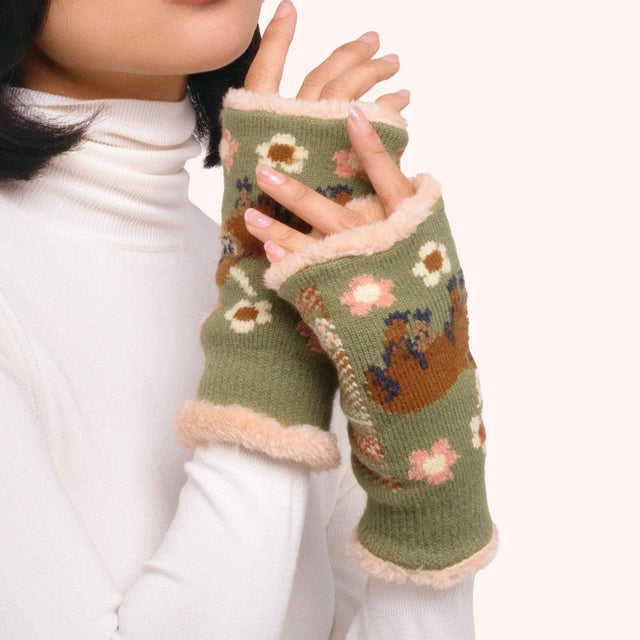 Moss Green Highland Cow Wrist Warmers