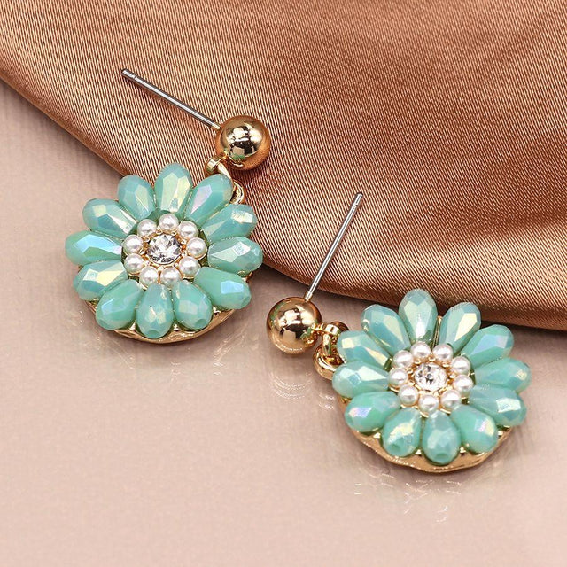 Pom Boutique Aqua Bead & Tiny Glass Pearl Daisy Drop Earrings