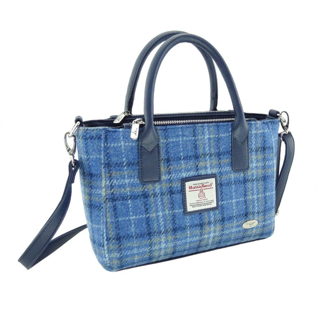 Brora Harris Tweed Small Tote in Light Blue Check