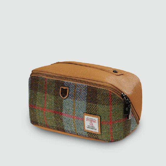 Chestnut and Blue Tartan Harris Tweed Toiletry Bag