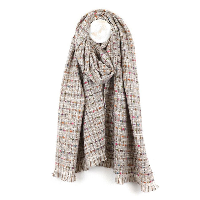 Grey & Multi Colour Mix Woven Textured Scarf