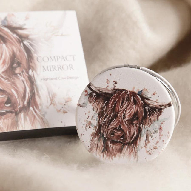 The Hebrides Highland Cow Compact Mirror with Gift Box