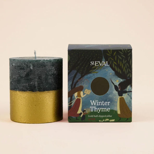Winter Thyme Gold Half Dipped Pillar Candle