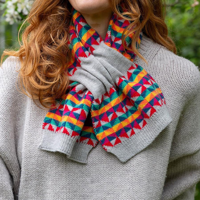 Multi Rainbow Geo Pattern Pull Through Scarf