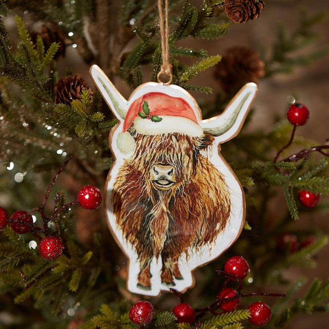 Christmas Highland Cow Metal Hanging Decoration