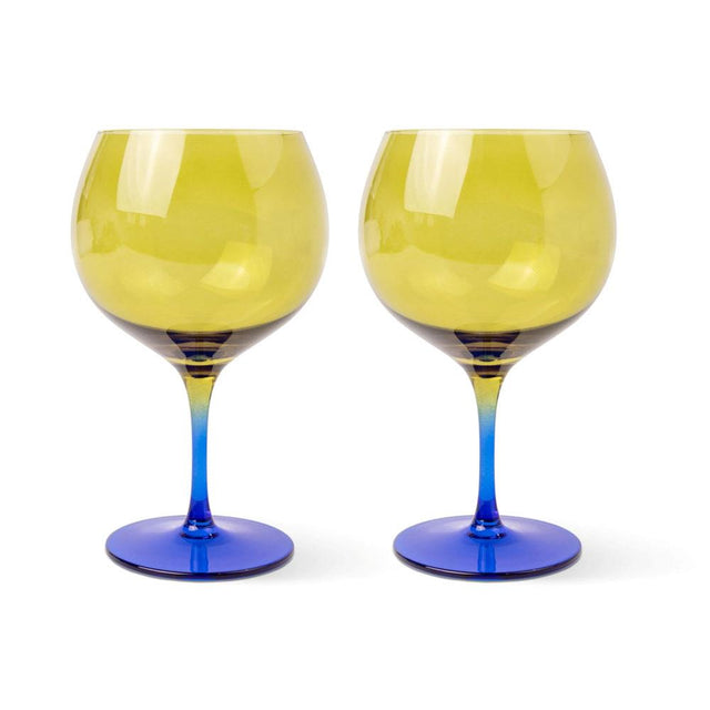 Cobalt Blue & Olive Copa Gin Cocktail Spritz Glasses Set