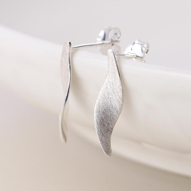 Silver Brushed Marquis Twist Stud Earrings