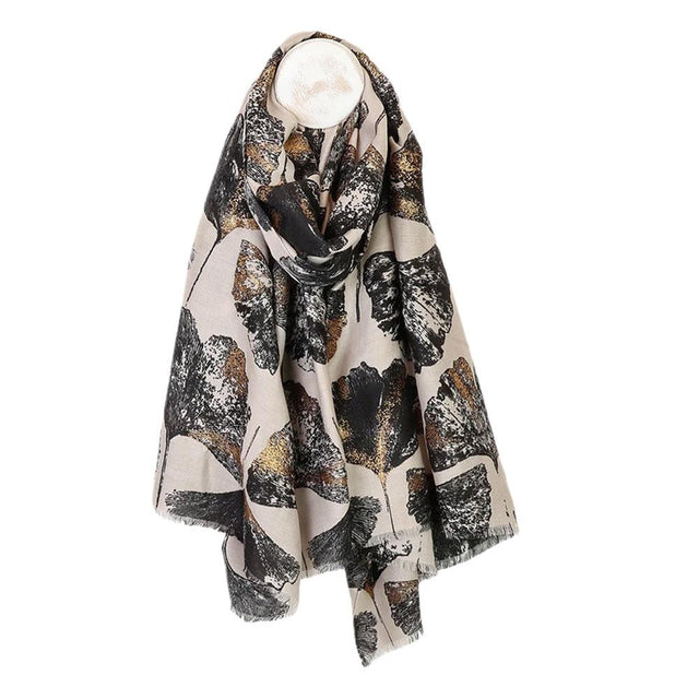 Nude Gingko Gold Foil Print Scarf