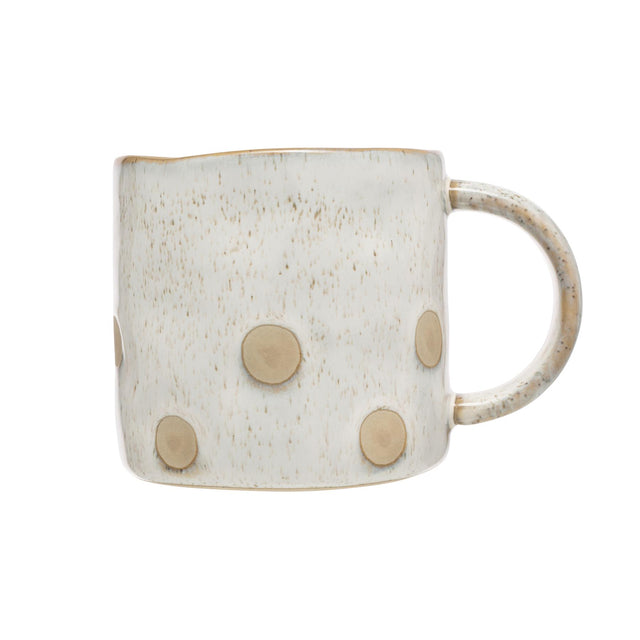 Organic Shaped Large Dot Mug with Cream Glaze Side Facing