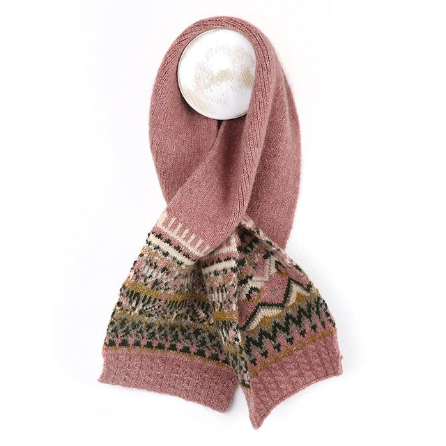 Dusky Pink & Green Mix Fairisle Pull Through Scarf
