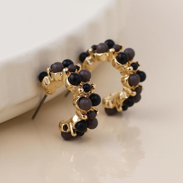 Black and Gold Cluster Hoop Earrings