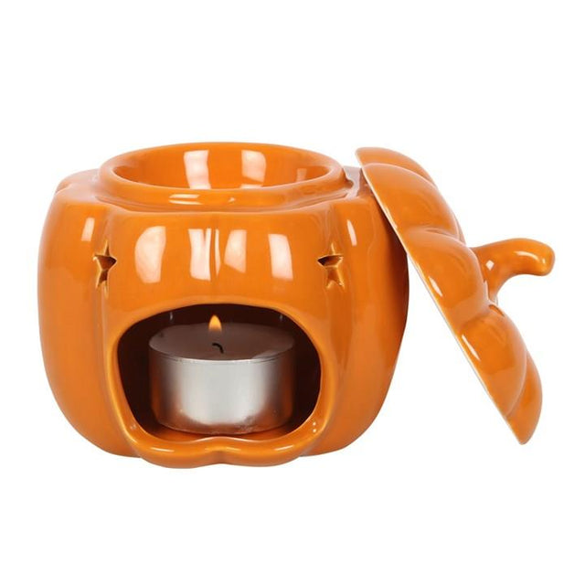 Orange Ceramic Autumn Pumpkin Oil and Wax Melt Burner with Lid Removed