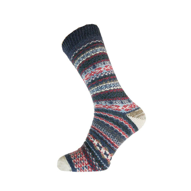 Dark Blue and Grey Patterned Wool Blend Men's Socks