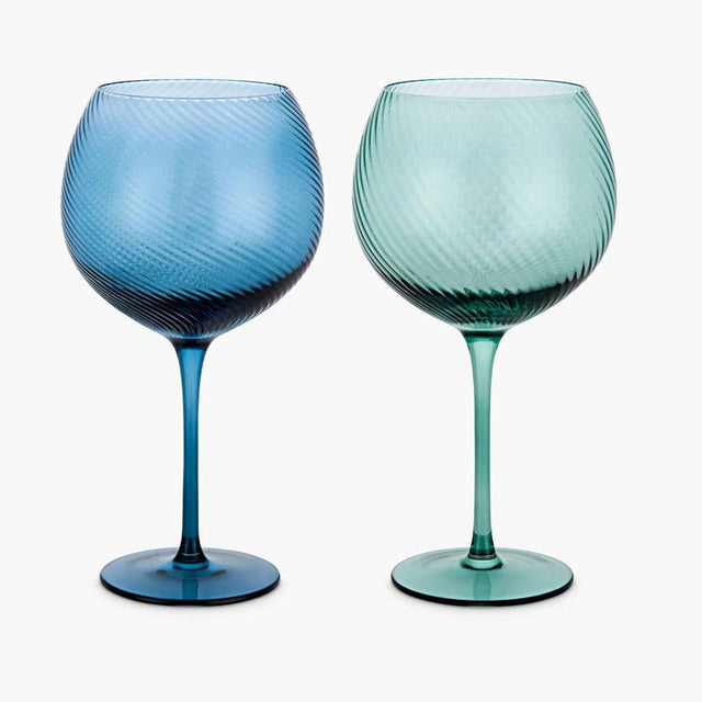 Blue and Green Twist Gin Balloon Glasses Set