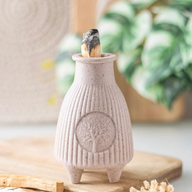 Greige Ribbed Palo Santo Sacred Wood Stick Burner
