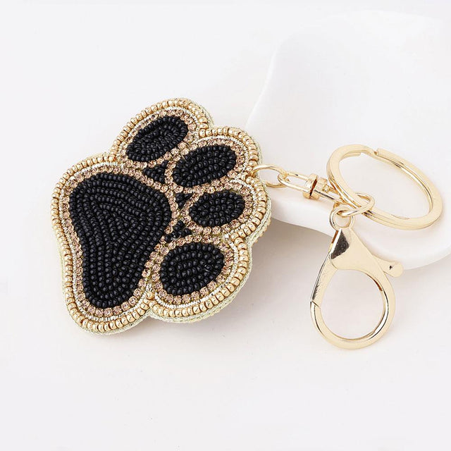Black and Gold Pawprint Beaded Keyring