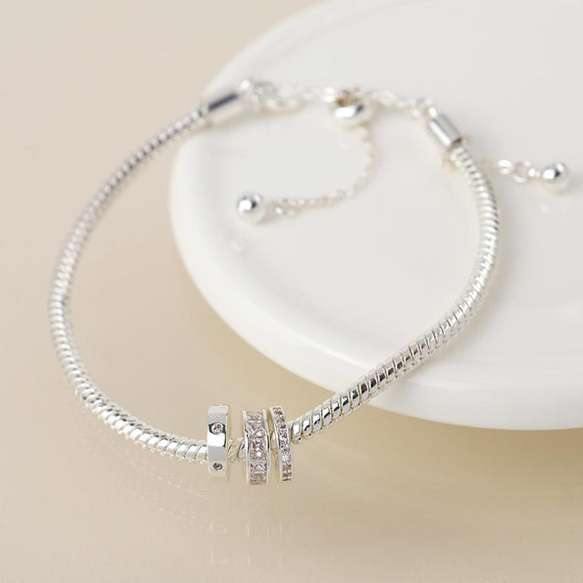 Silver Triple Mini Crystal Rings Bracelet
