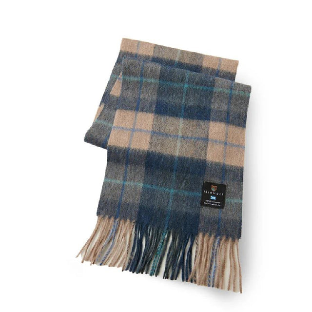 Navy and Beige Tartan Lambswool Scarf