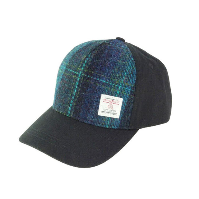 Harris Tweed Baseball Cap in Blue Overcheck