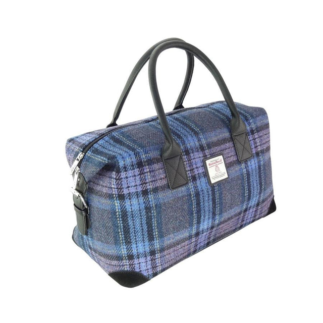 Harris Tweed Esk Overnight Bag in Blue & Purple Stewart Tartan