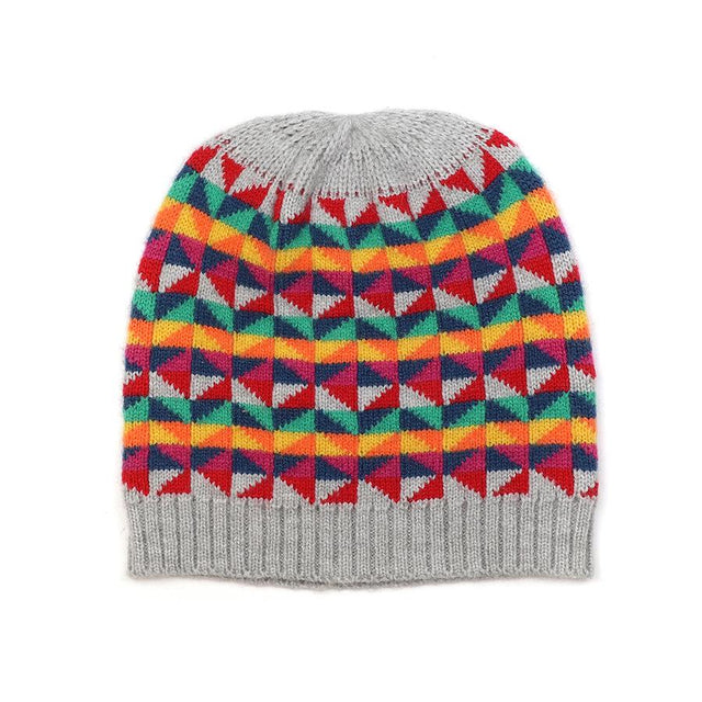 Multi Rainbow Geo Pattern Beanie Hat
