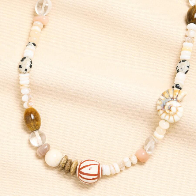 Beaded Shell Charms Necklace in Gold