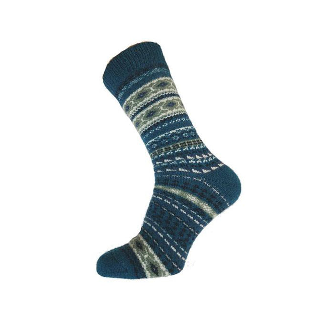 Teal and Cream Nordic Wool Blend Men's Socks