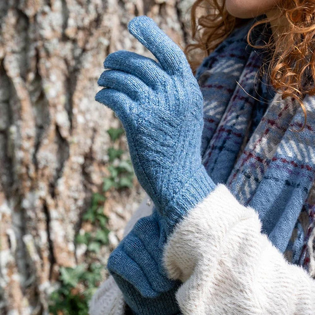 Denim Blue Cable Knit Gloves