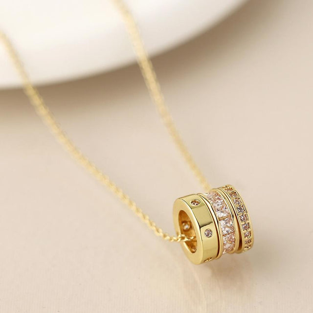 Pom Boutique Faux Gold Triple Mini Crystal Rings Necklace