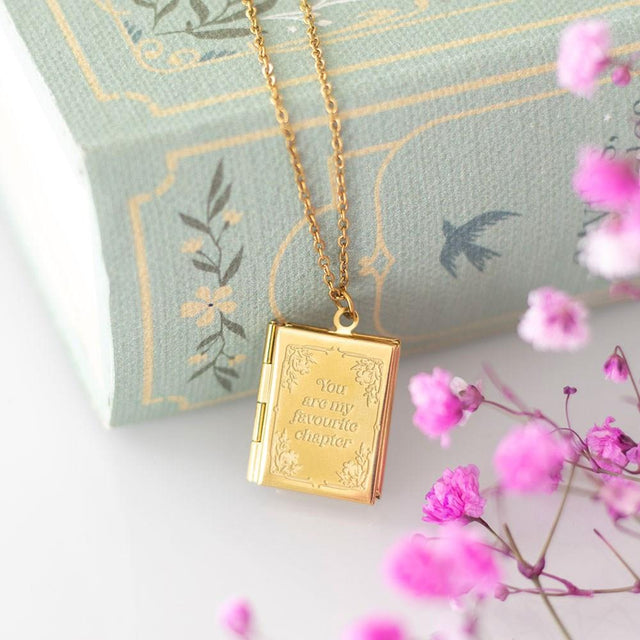 Gold Vintage Book Locket Necklace in Gift Box