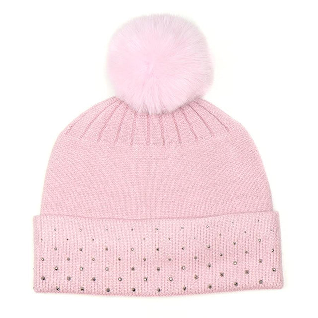 Pastel Pink Embellished Bobble Hat